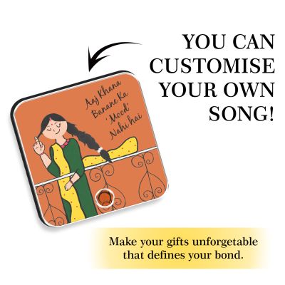 “Aaj Khana Banane Ka Mood Nahi Hai” Personalized Musical Fridge Magnet Funny Rechargeable Sound Magnet for Mom